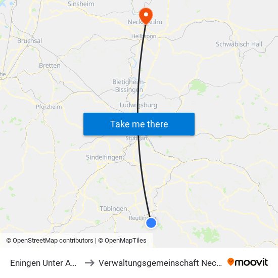 Eningen Unter Achalm to Verwaltungsgemeinschaft Neckarsulm map