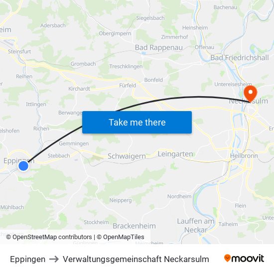 Eppingen to Verwaltungsgemeinschaft Neckarsulm map