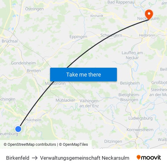 Birkenfeld to Verwaltungsgemeinschaft Neckarsulm map