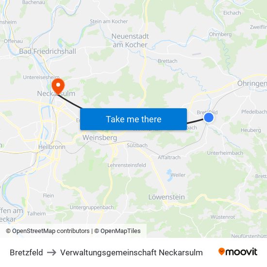 Bretzfeld to Verwaltungsgemeinschaft Neckarsulm map