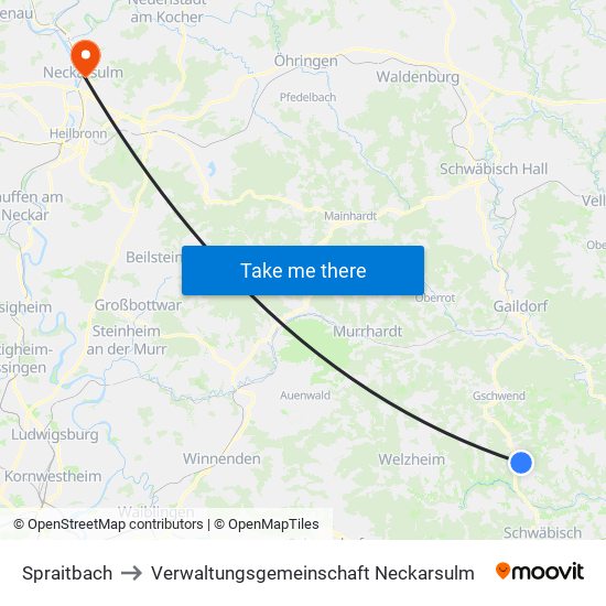 Spraitbach to Verwaltungsgemeinschaft Neckarsulm map