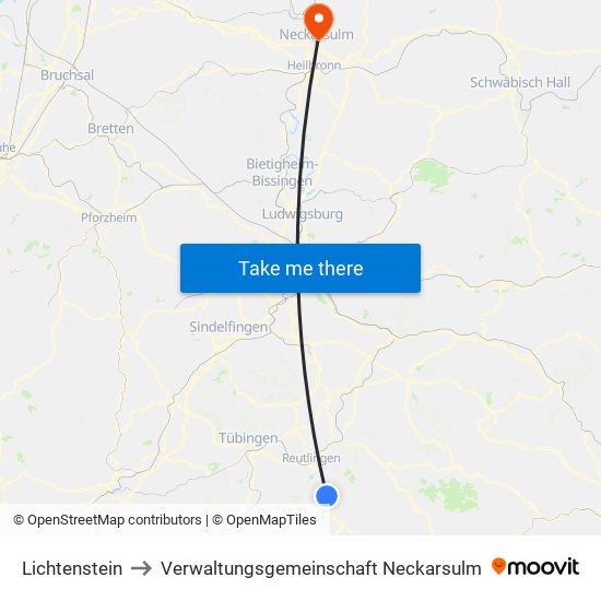 Lichtenstein to Verwaltungsgemeinschaft Neckarsulm map