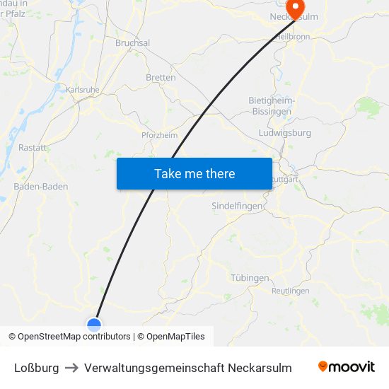 Loßburg to Verwaltungsgemeinschaft Neckarsulm map