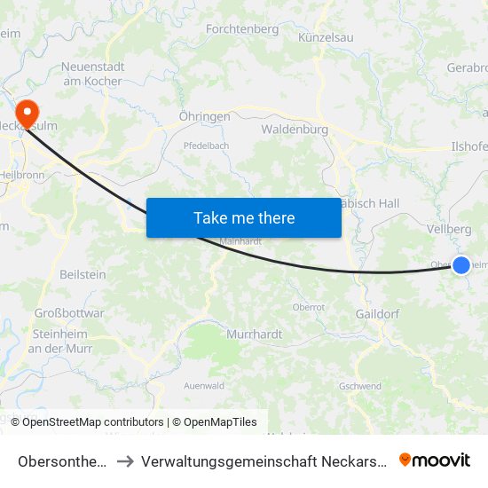 Obersontheim to Verwaltungsgemeinschaft Neckarsulm map
