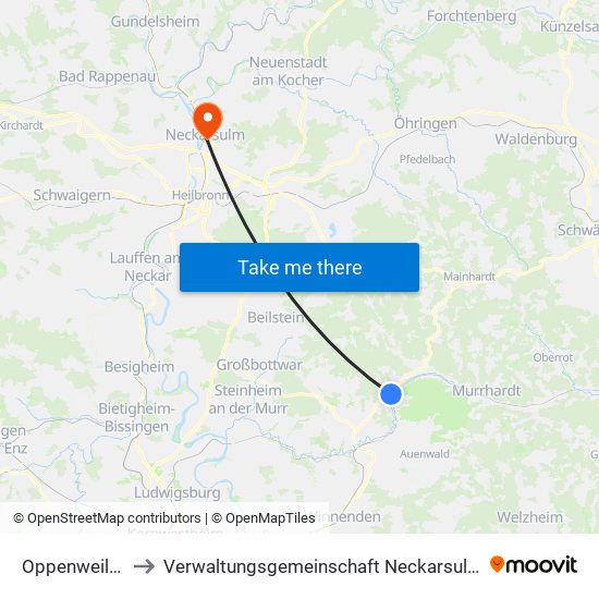 Oppenweiler to Verwaltungsgemeinschaft Neckarsulm map