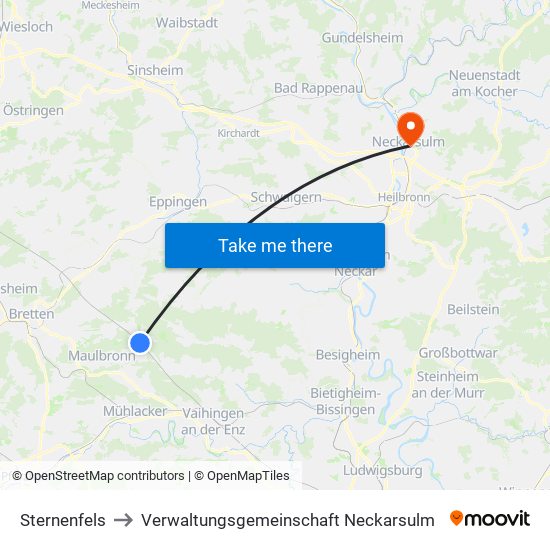 Sternenfels to Verwaltungsgemeinschaft Neckarsulm map