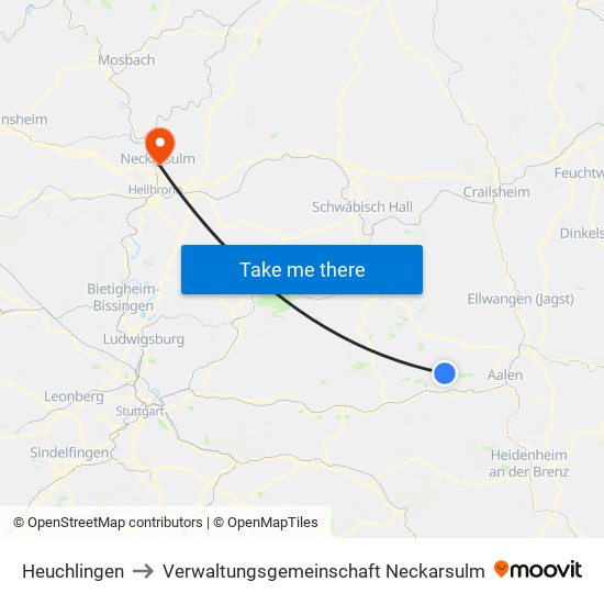 Heuchlingen to Verwaltungsgemeinschaft Neckarsulm map