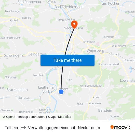 Talheim to Verwaltungsgemeinschaft Neckarsulm map