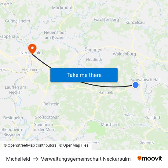 Michelfeld to Verwaltungsgemeinschaft Neckarsulm map