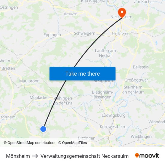 Mönsheim to Verwaltungsgemeinschaft Neckarsulm map