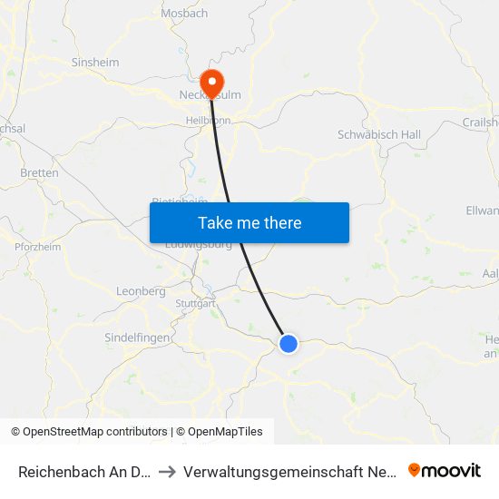 Reichenbach An Der Fils to Verwaltungsgemeinschaft Neckarsulm map
