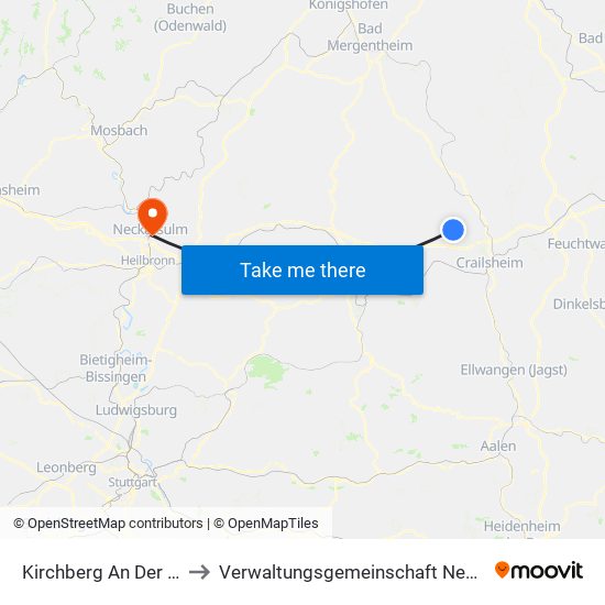 Kirchberg An Der Jagst to Verwaltungsgemeinschaft Neckarsulm map