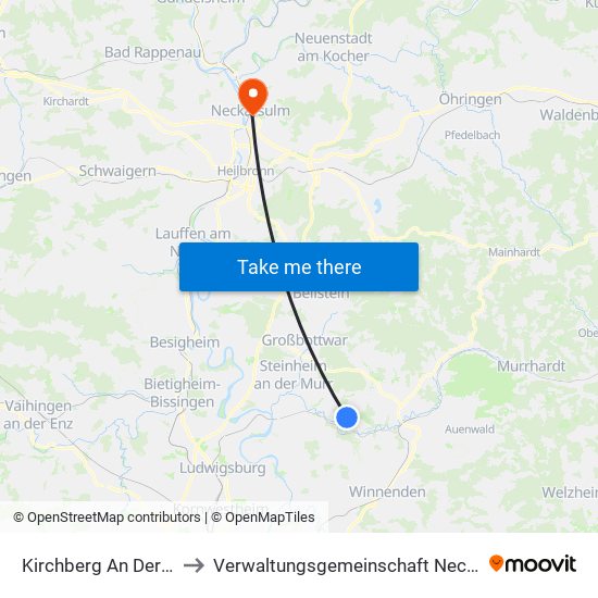 Kirchberg An Der Murr to Verwaltungsgemeinschaft Neckarsulm map