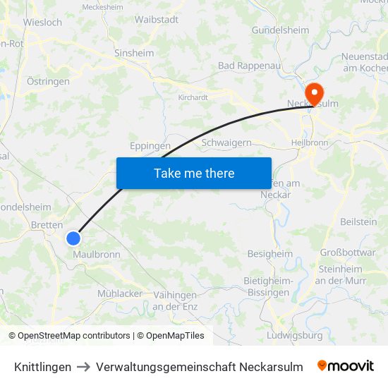Knittlingen to Verwaltungsgemeinschaft Neckarsulm map