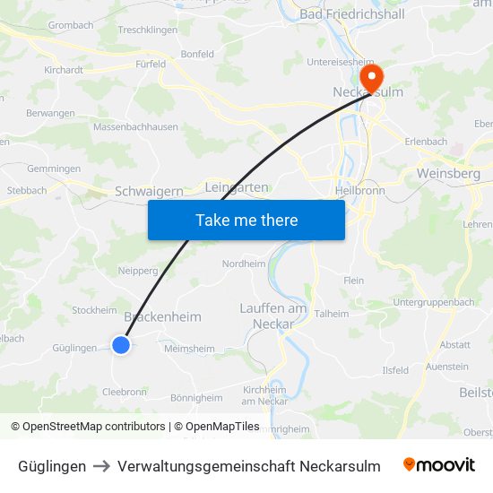 Güglingen to Verwaltungsgemeinschaft Neckarsulm map