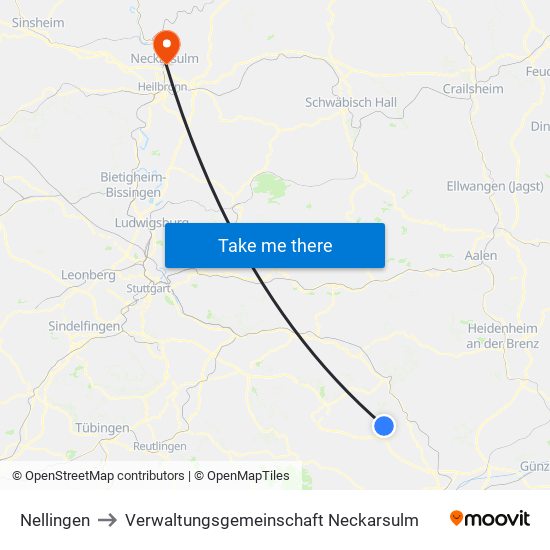 Nellingen to Verwaltungsgemeinschaft Neckarsulm map