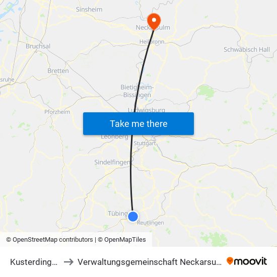 Kusterdingen to Verwaltungsgemeinschaft Neckarsulm map