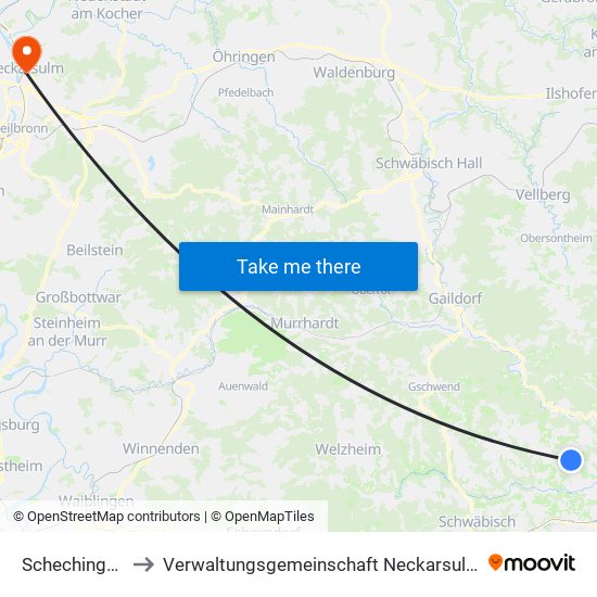 Schechingen to Verwaltungsgemeinschaft Neckarsulm map