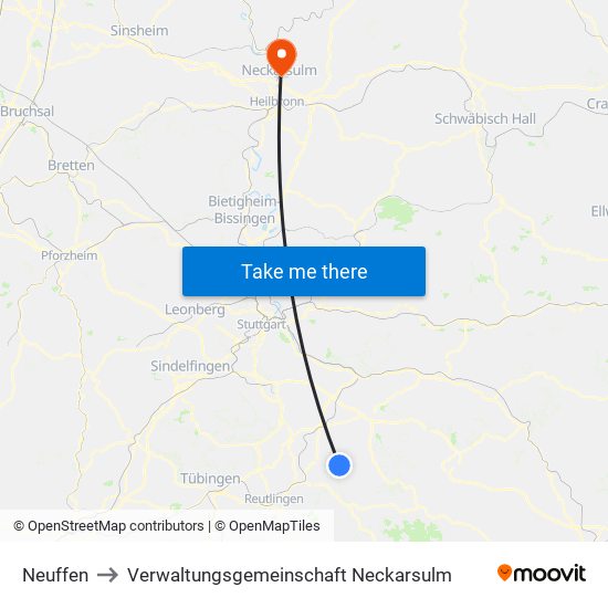 Neuffen to Verwaltungsgemeinschaft Neckarsulm map