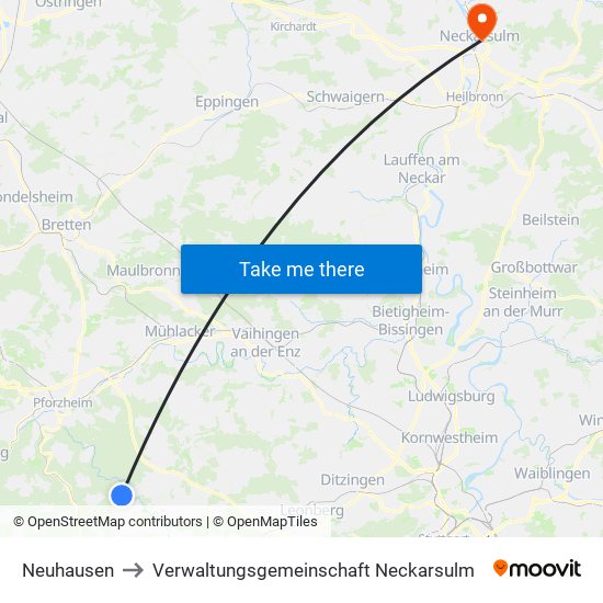 Neuhausen to Verwaltungsgemeinschaft Neckarsulm map