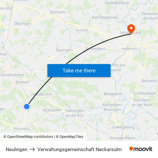 Neulingen to Verwaltungsgemeinschaft Neckarsulm map