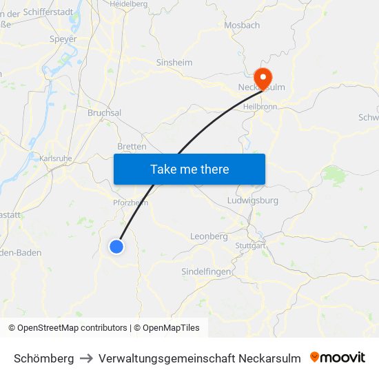 Schömberg to Verwaltungsgemeinschaft Neckarsulm map