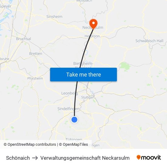 Schönaich to Verwaltungsgemeinschaft Neckarsulm map