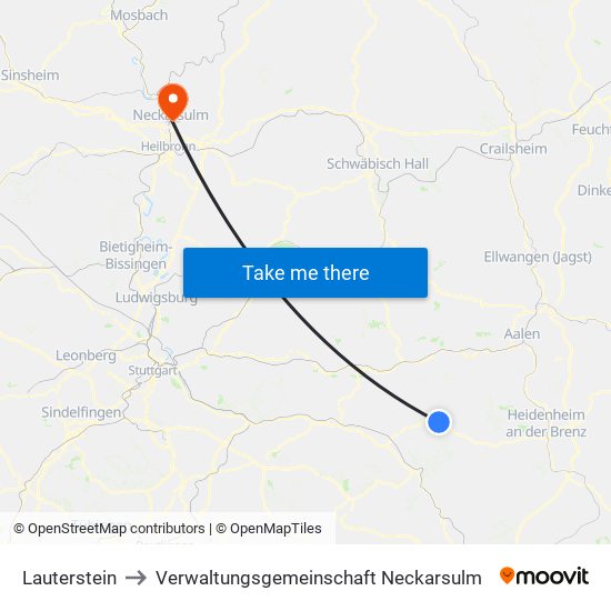 Lauterstein to Verwaltungsgemeinschaft Neckarsulm map