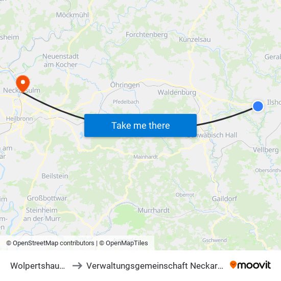 Wolpertshausen to Verwaltungsgemeinschaft Neckarsulm map