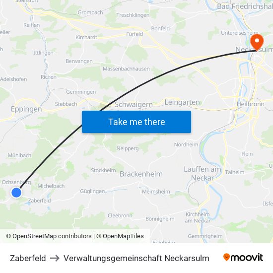 Zaberfeld to Verwaltungsgemeinschaft Neckarsulm map