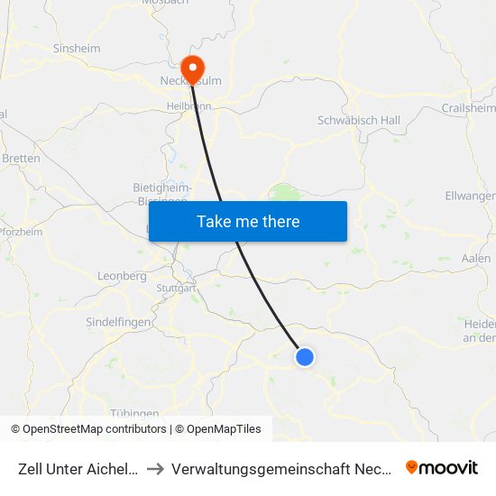 Zell Unter Aichelberg to Verwaltungsgemeinschaft Neckarsulm map