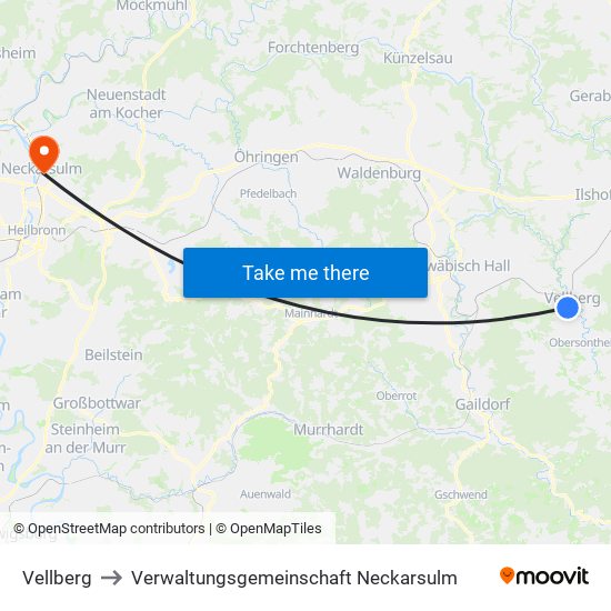 Vellberg to Verwaltungsgemeinschaft Neckarsulm map