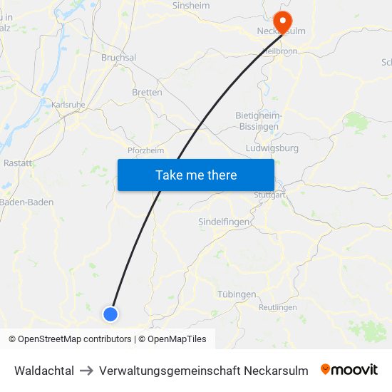 Waldachtal to Verwaltungsgemeinschaft Neckarsulm map