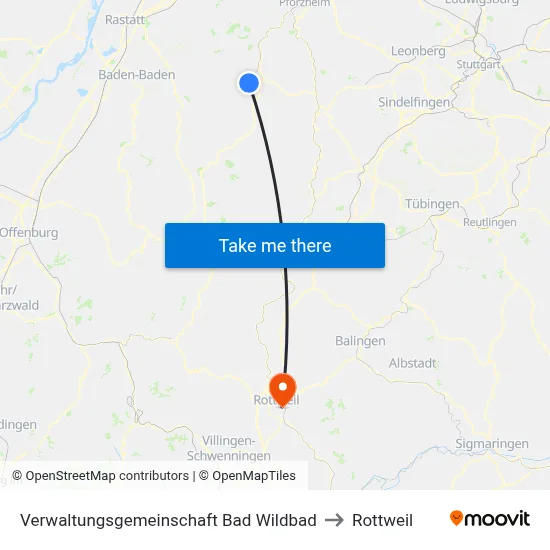 Verwaltungsgemeinschaft Bad Wildbad to Rottweil map