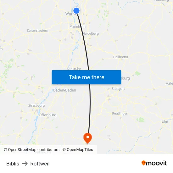 Biblis to Rottweil map