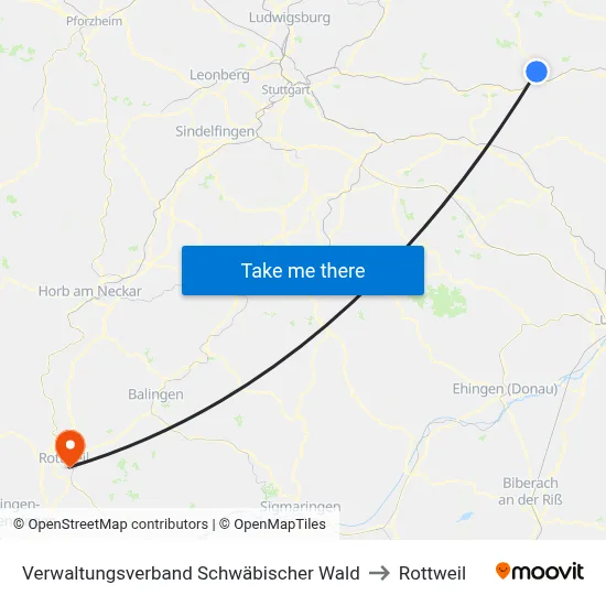 Verwaltungsverband Schwäbischer Wald to Rottweil map