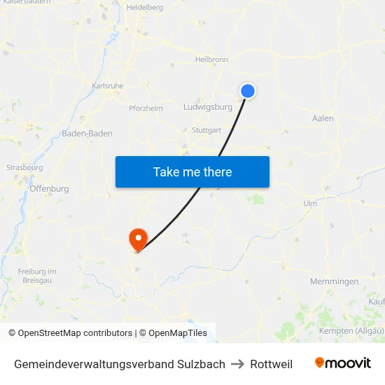 Gemeindeverwaltungsverband Sulzbach to Rottweil map