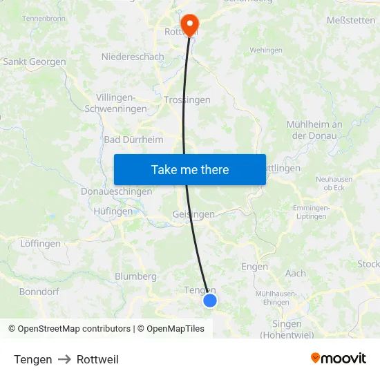 Tengen to Rottweil map