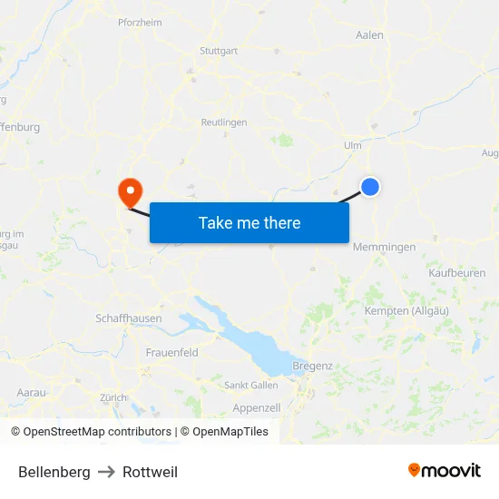 Bellenberg to Rottweil map
