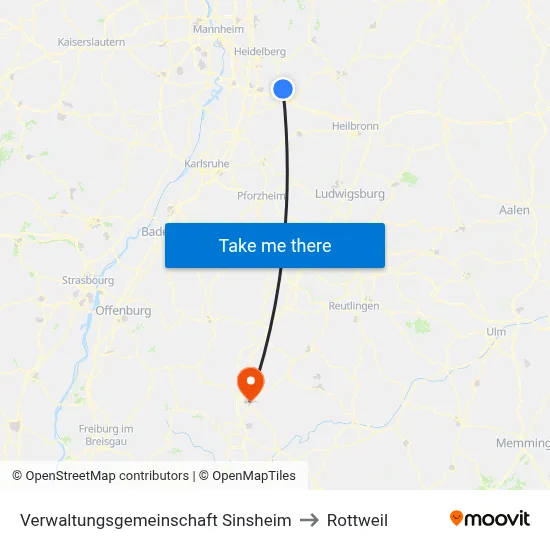 Verwaltungsgemeinschaft Sinsheim to Rottweil map