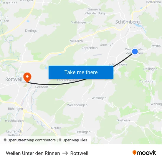 Weilen Unter den Rinnen to Rottweil map