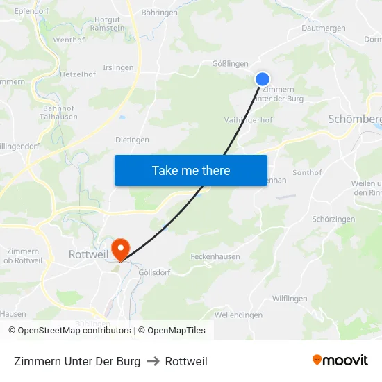 Zimmern Unter Der Burg to Rottweil map
