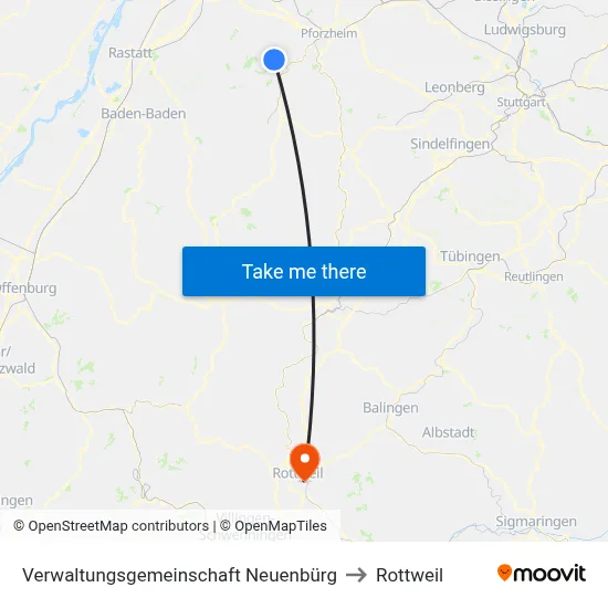 Verwaltungsgemeinschaft Neuenbürg to Rottweil map