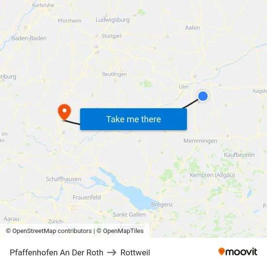 Pfaffenhofen An Der Roth to Rottweil map