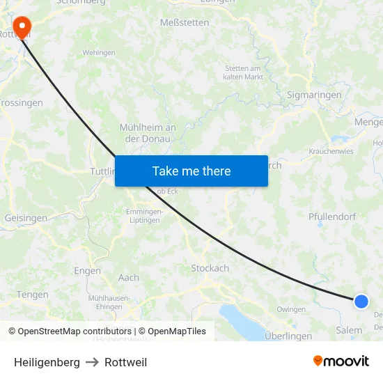 Heiligenberg to Rottweil map