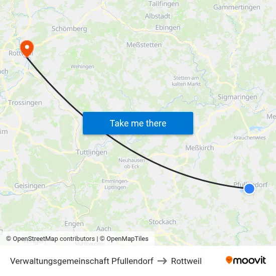Verwaltungsgemeinschaft Pfullendorf to Rottweil map