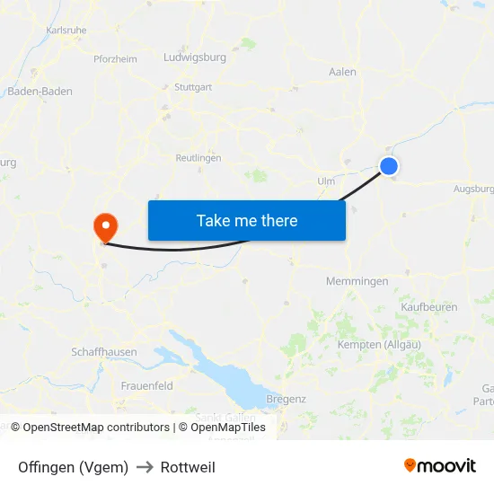 Offingen (Vgem) to Rottweil map