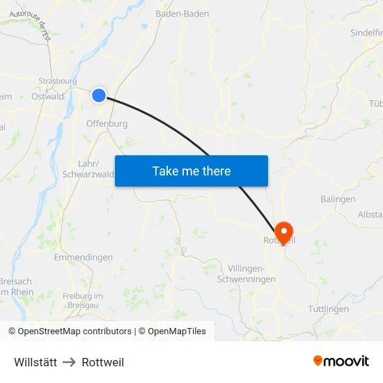 Willstätt to Rottweil map