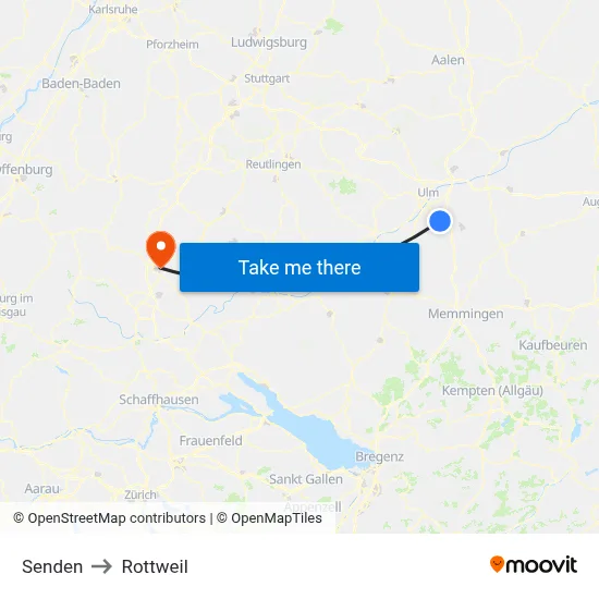 Senden to Rottweil map