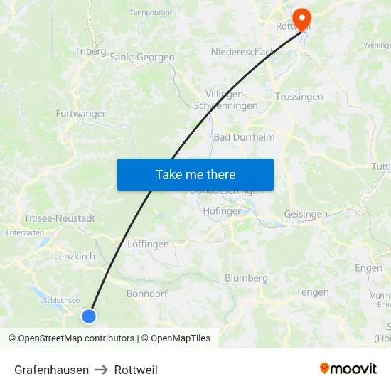 Grafenhausen to Rottweil map